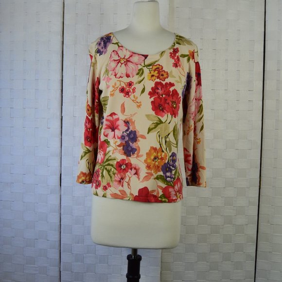 Talbots Tops - Talbots Petite Flowered Top, Size S, Cream & Pink